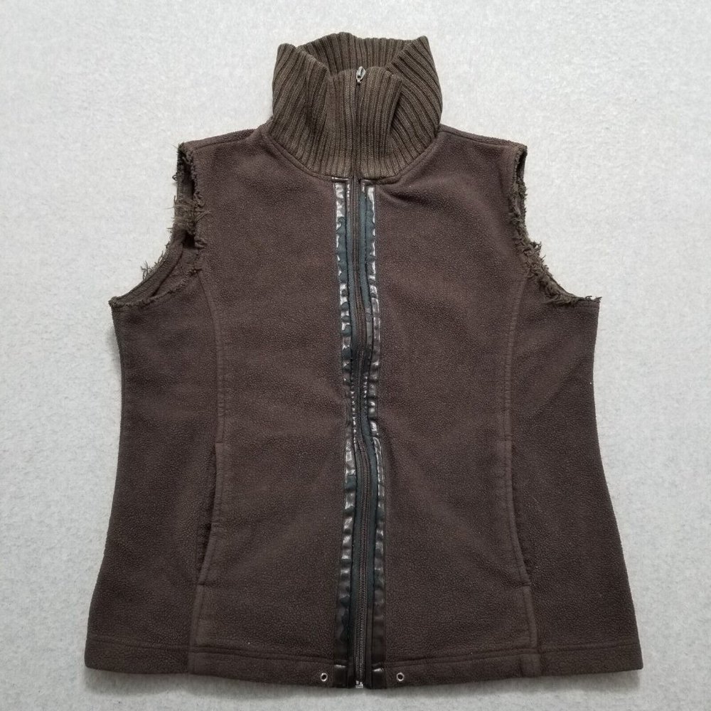 Carolyn Taylor Vest Womens Medium Brown Full Zip Mock Neck Pockets Sweater